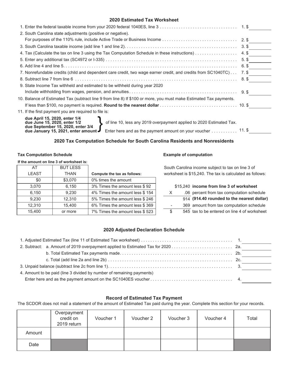 Form SC1040ES Individual Declaration of Estimated Tax - South Carolina, Page 4