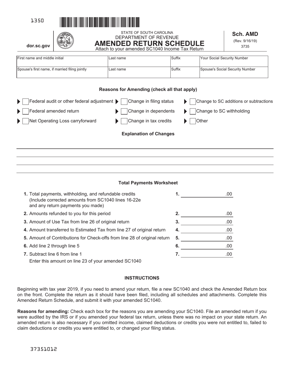 Schedule AMD Amended Return Schedule - South Carolina, Page 1