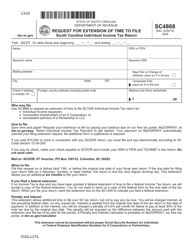 Form SC4868 Request for Extension of Time to File South Carolina Individual Income Tax Return - South Carolina