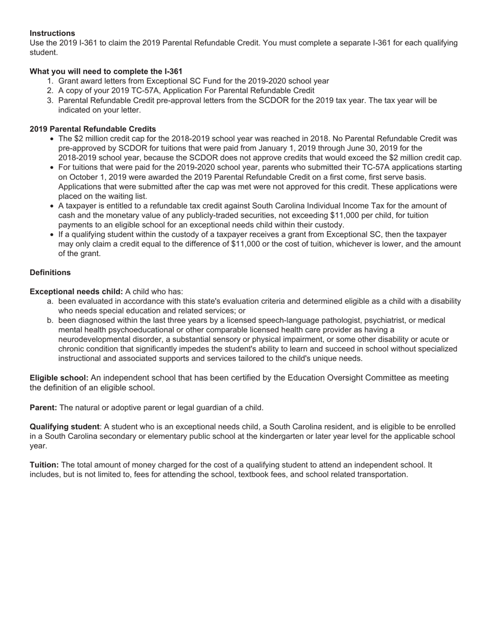Form I-361 Parental Refundable Credit - South Carolina, Page 2