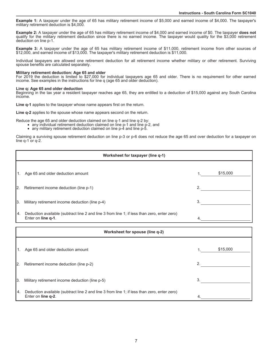 Download Instructions For Form Sc1040 Individual Income Tax Return Pdf 2019 Templateroller 