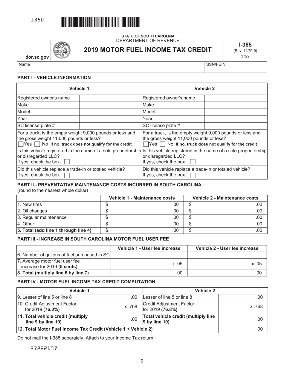 Form I-385 Motor Fuel Income Tax Credit - South Carolina, Page 2