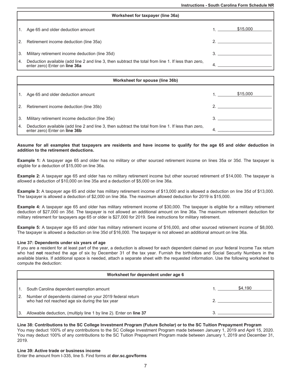 Instructions for Schedule NR Nonresident Schedule - South Carolina, Page 7