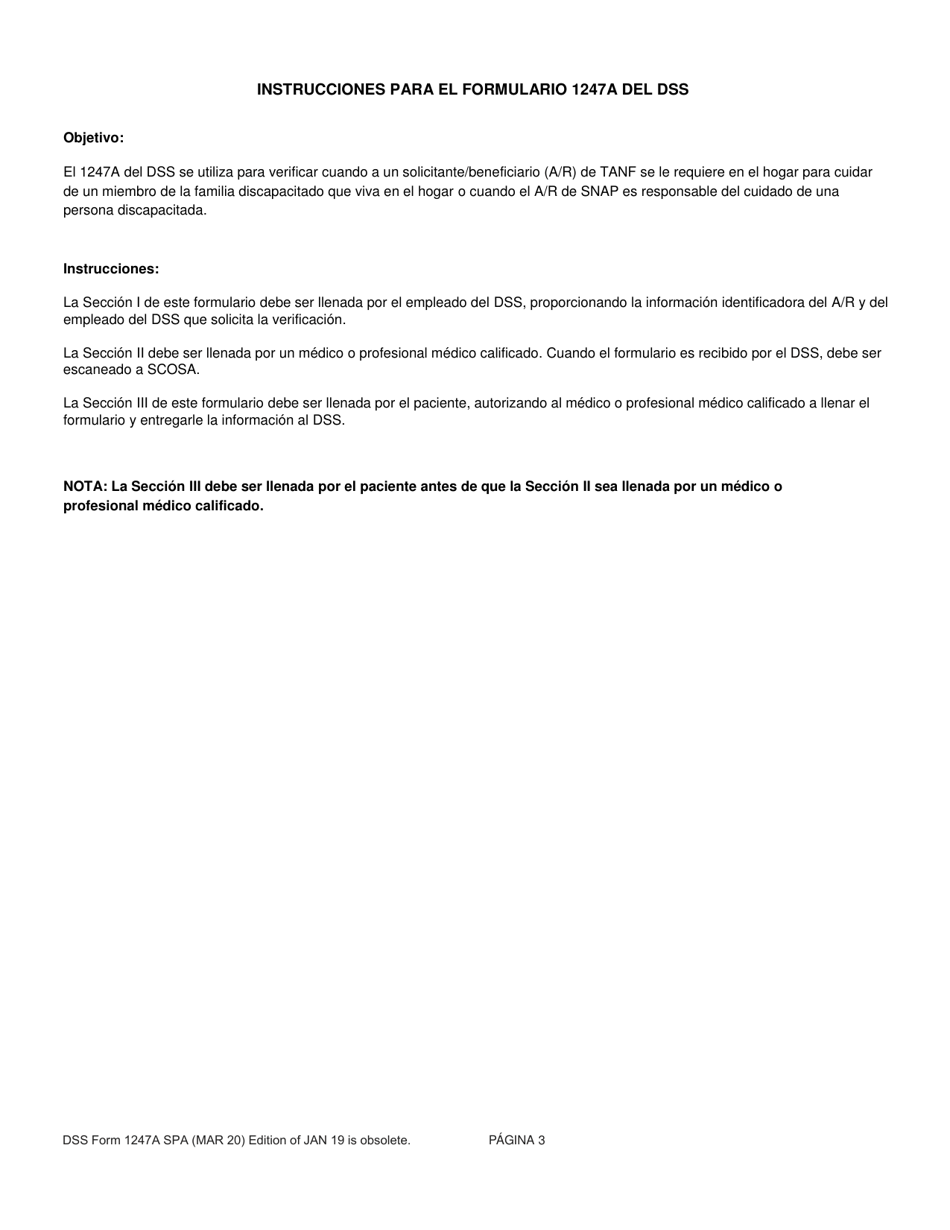 DSS Formulario 1247A SPA Divulgacion De Expedientes Medicos / Declaracion Del Medico: Se Le Requiere En El Hogar - South Carolina (Spanish), Page 3