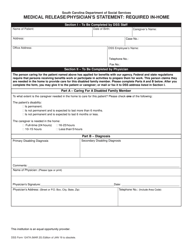 DSS Form 1247A Medical Release/Physician's Statement: Required in-Home - South Carolina