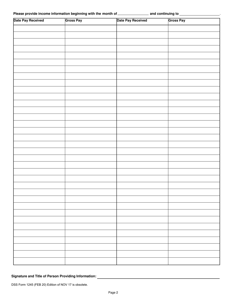 DSS Form 1245 Request for Wage Information - South Carolina, Page 2