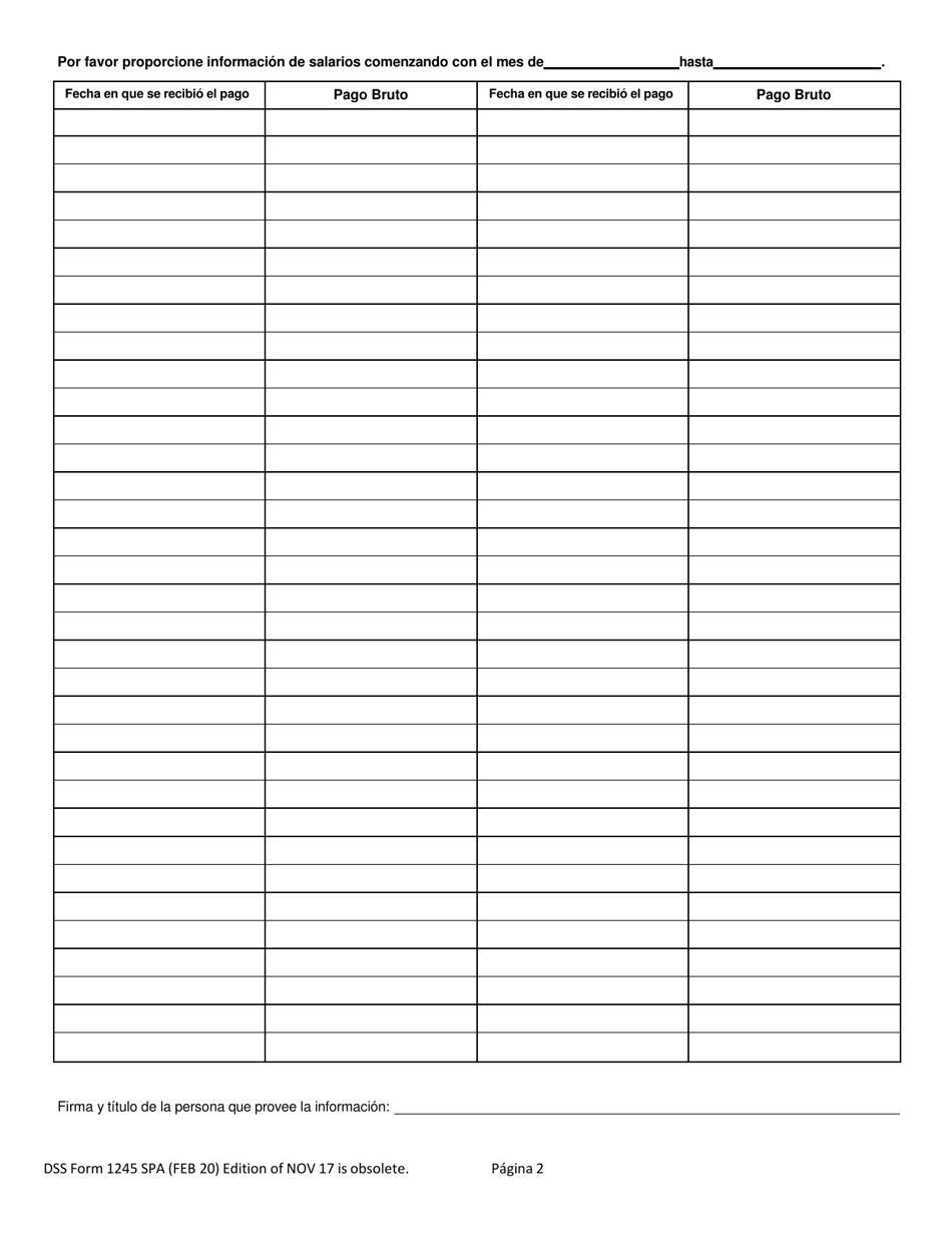 DSS Formulario 1245SPA Solicitud De Informacion De Salario - South Carolina (Spanish), Page 2