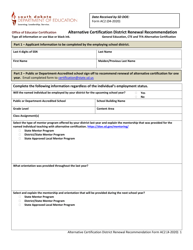 Form AC2 Alternative Certification District Renewal Recommendation - South Dakota