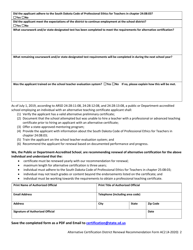 Form AC2 Alternative Certification District Renewal Recommendation - South Dakota, Page 2