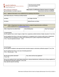 Form AC5 Alternative Certification District Intent to Employ - South Dakota