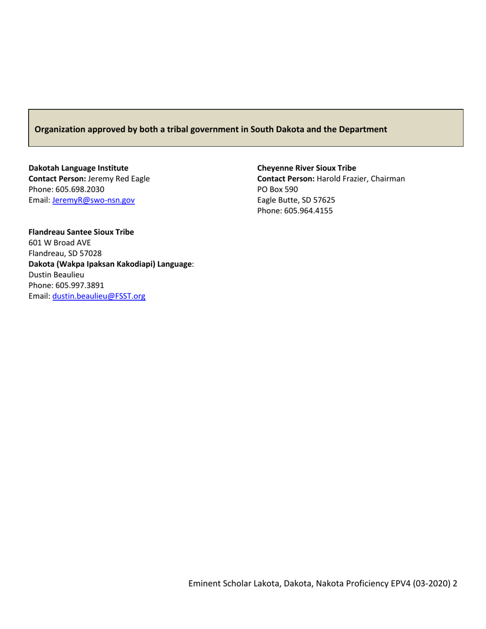 Form EPV4 Eminent Scholar Lakota, Dakota, Nakota Language and Culture Proficiency Verification - South Dakota, Page 2