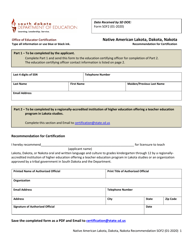 Form SOF2 Native American Lakota, Dakota, Nakota Recommendation for Certification - South Dakota