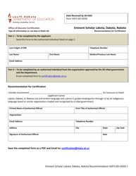 Form SOF3 Eminent Scholar Lakota, Dakota, Nakota Recommendation for Certification - South Dakota