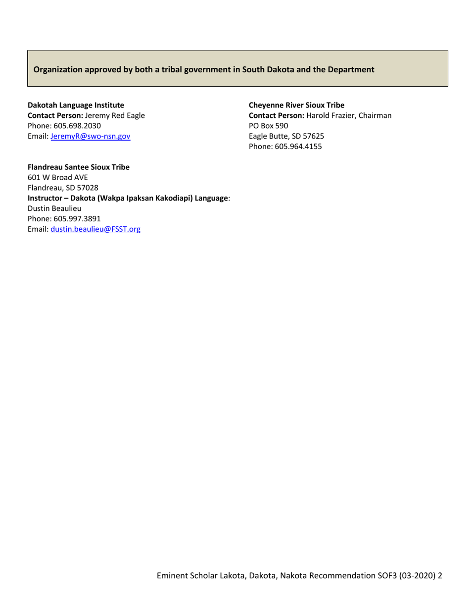 Form SOF3 Eminent Scholar Lakota, Dakota, Nakota Recommendation for Certification - South Dakota, Page 2