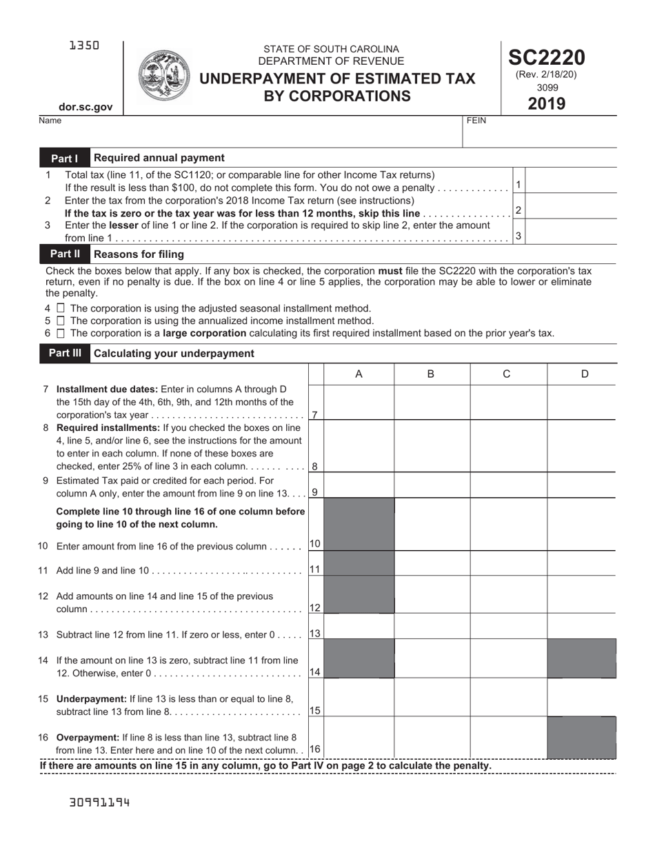 Form SC2220 2019 Fill Out, Sign Online and Download Printable PDF