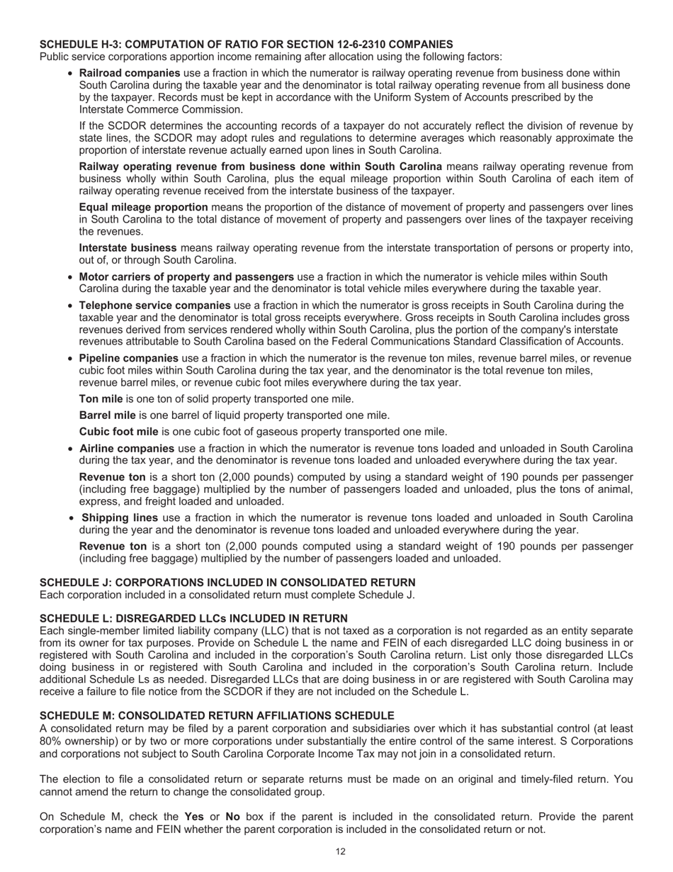 Instructions for Form SC1120, SC1120S - South Carolina, Page 12