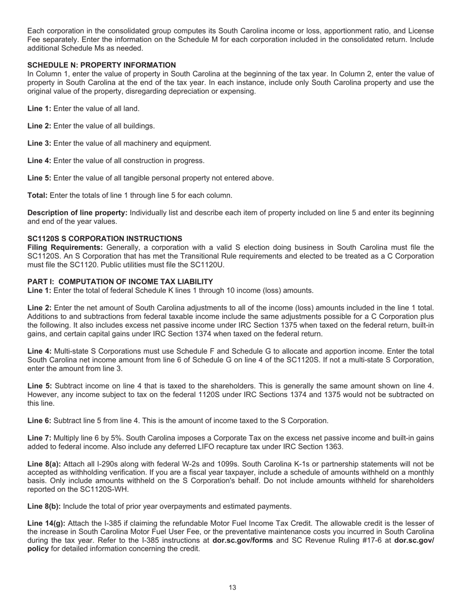 Instructions for Form SC1120, SC1120S - South Carolina, Page 13