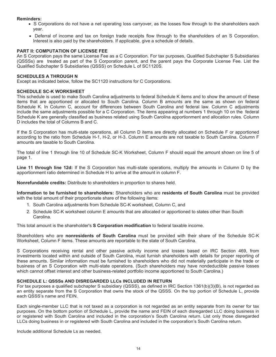 Instructions for Form SC1120, SC1120S - South Carolina, Page 14