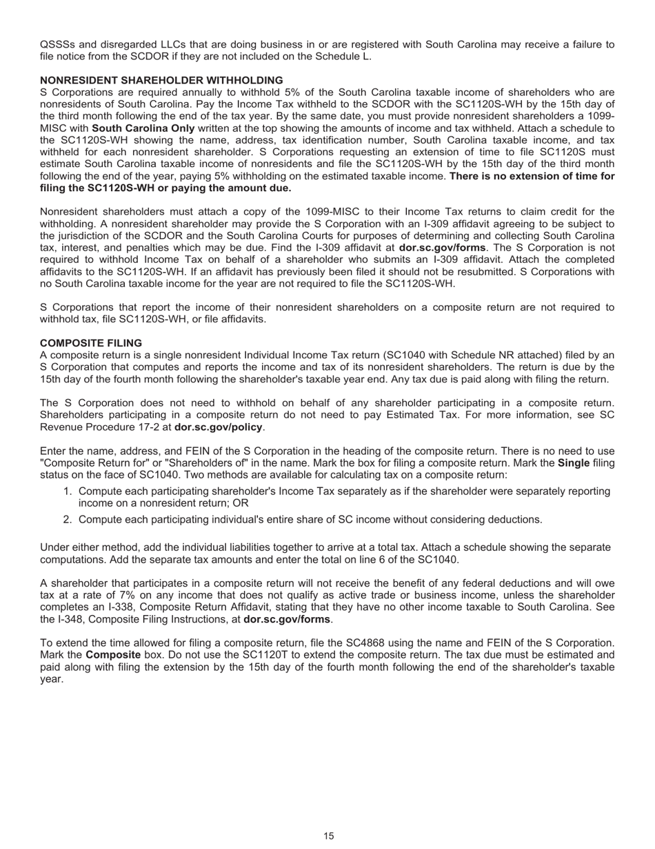 Instructions for Form SC1120, SC1120S - South Carolina, Page 15