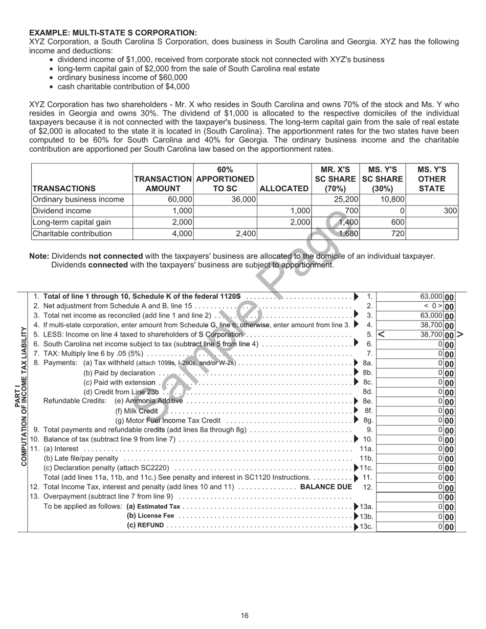 Instructions for Form SC1120, SC1120S - South Carolina, Page 16