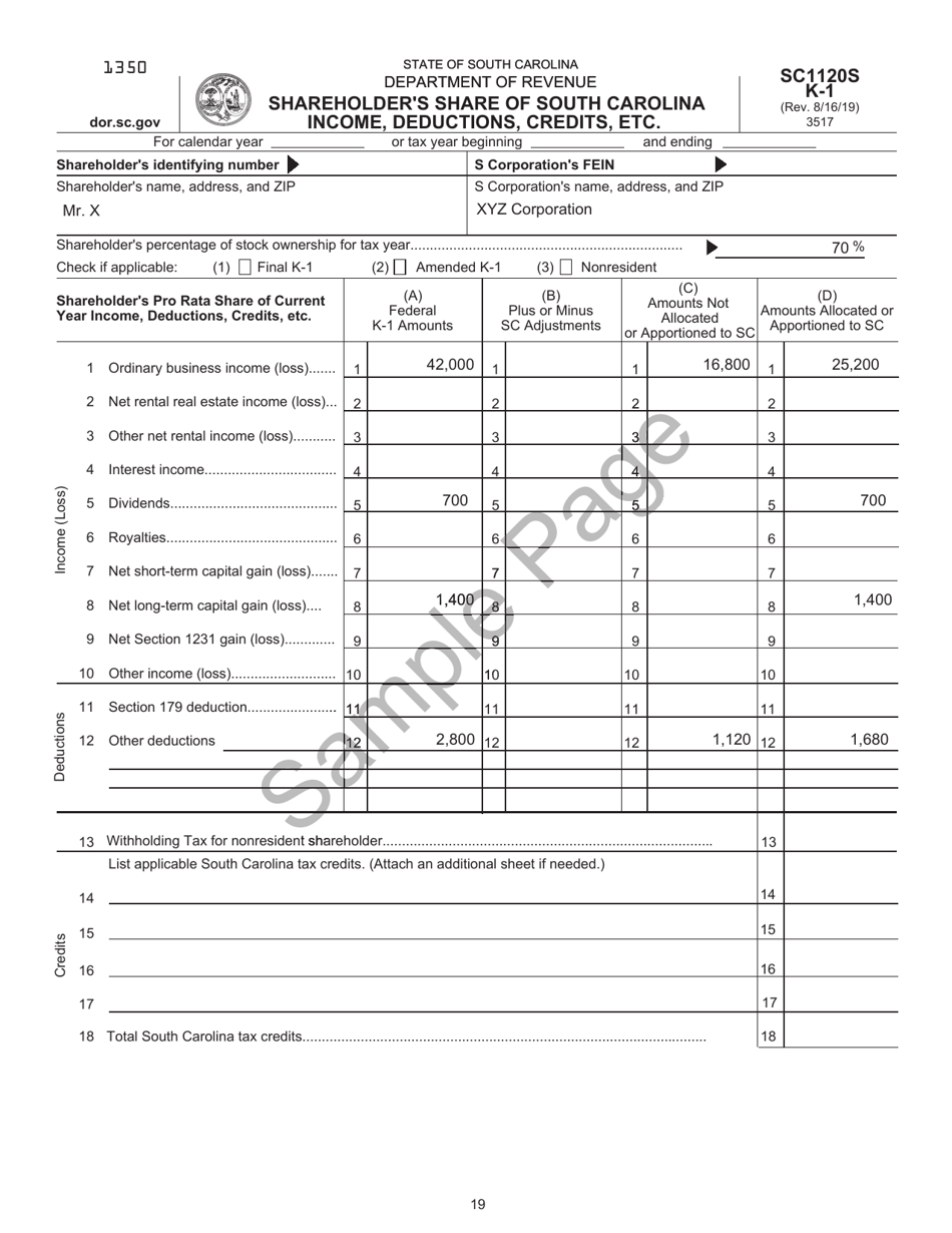 Instructions for Form SC1120, SC1120S - South Carolina, Page 19