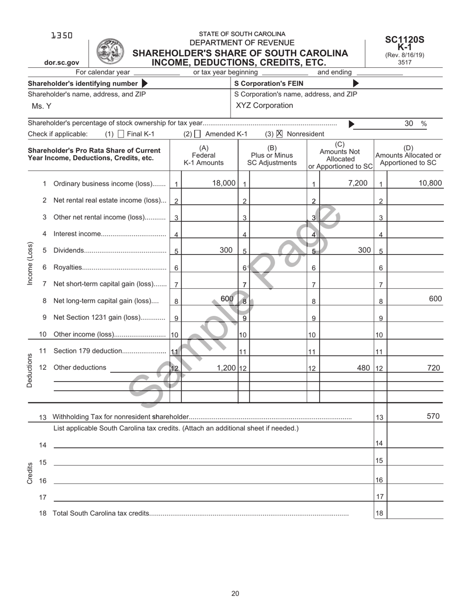 Instructions for Form SC1120, SC1120S - South Carolina, Page 20