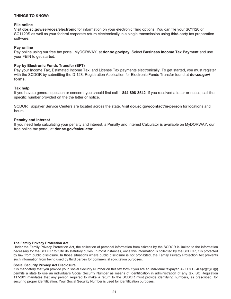 Instructions for Form SC1120, SC1120S - South Carolina, Page 21