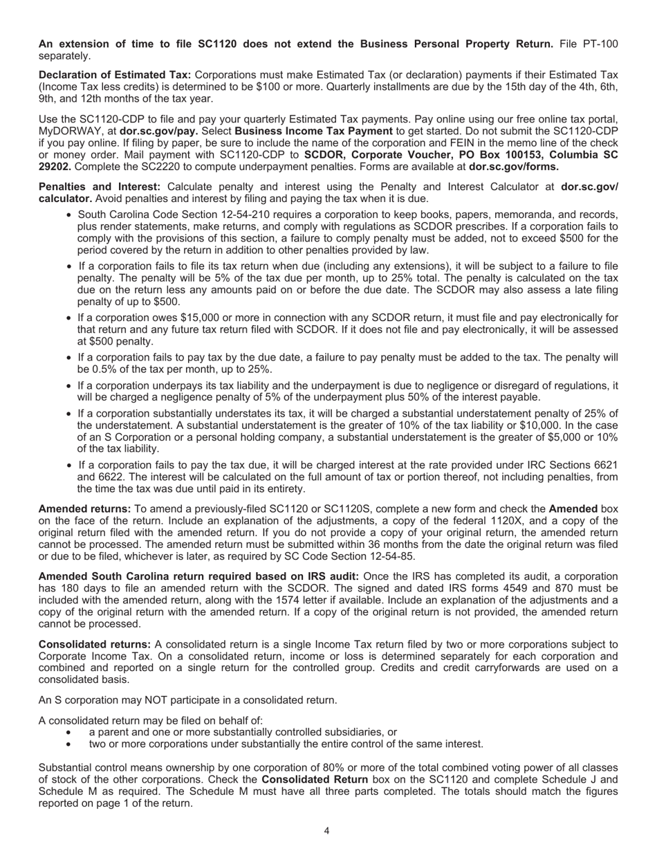 Instructions for Form SC1120, SC1120S - South Carolina, Page 4