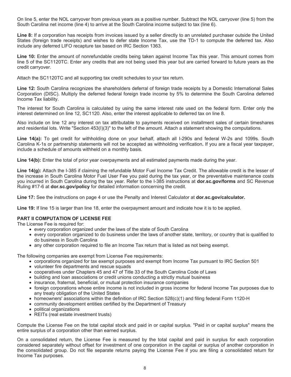 Instructions for Form SC1120, SC1120S - South Carolina, Page 8