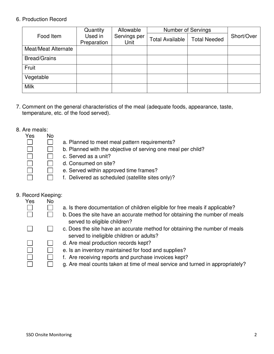 Seamless Summer Option Onsite Monitoring Visit - South Dakota, Page 2