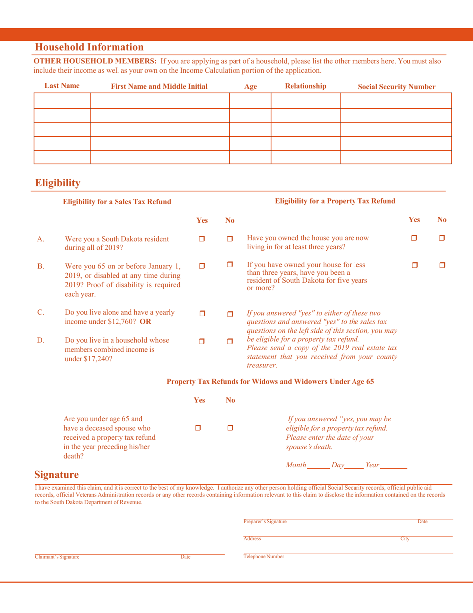 2019 South Dakota Sales or Property Tax Refund for Senior Citizens & Citizens With Disabilities