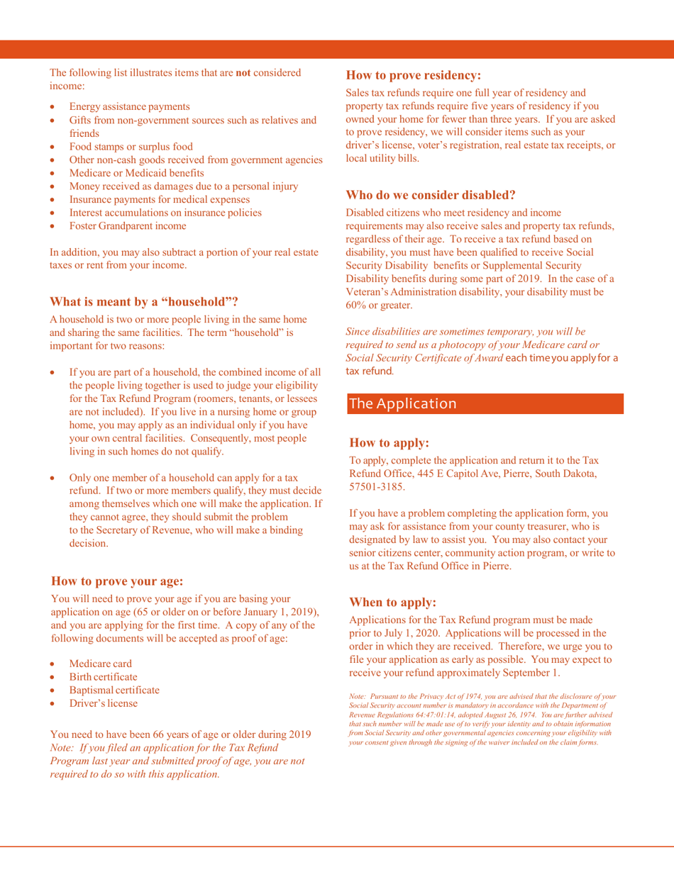 Sales or Property Tax Refund for Senior Citizens  Citizens With Disabilities - South Dakota, Page 7