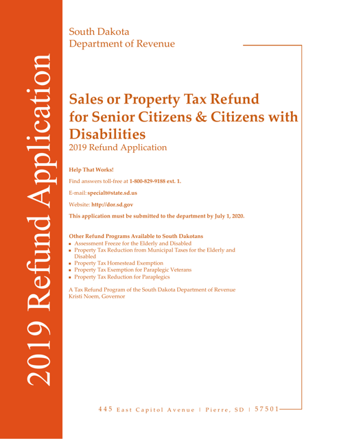 Sales or Property Tax Refund for Senior Citizens & Citizens With Disabilities - South Dakota Download Pdf