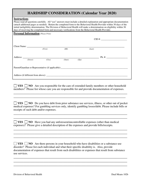 Form BH-04 102b Hardship Considerations - South Dakota, 2020