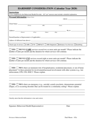 Document preview: Form BH-03 102a Hardship Consideration - South Dakota, 2020