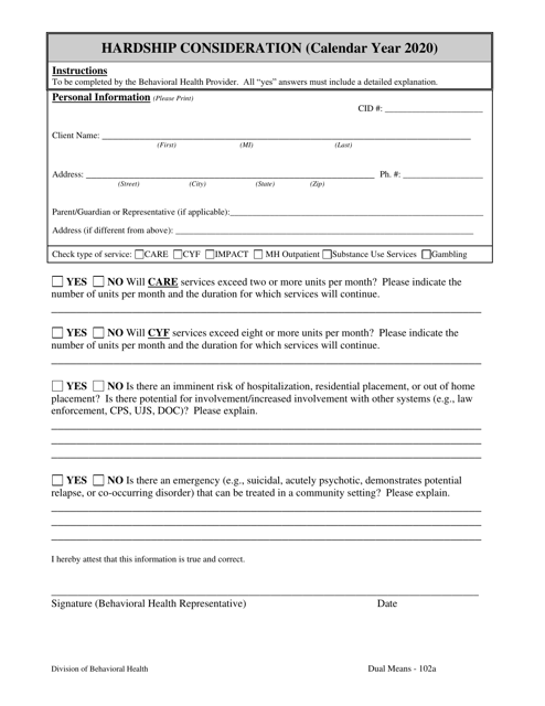 Form BH-03 102a Hardship Consideration - South Dakota, 2020