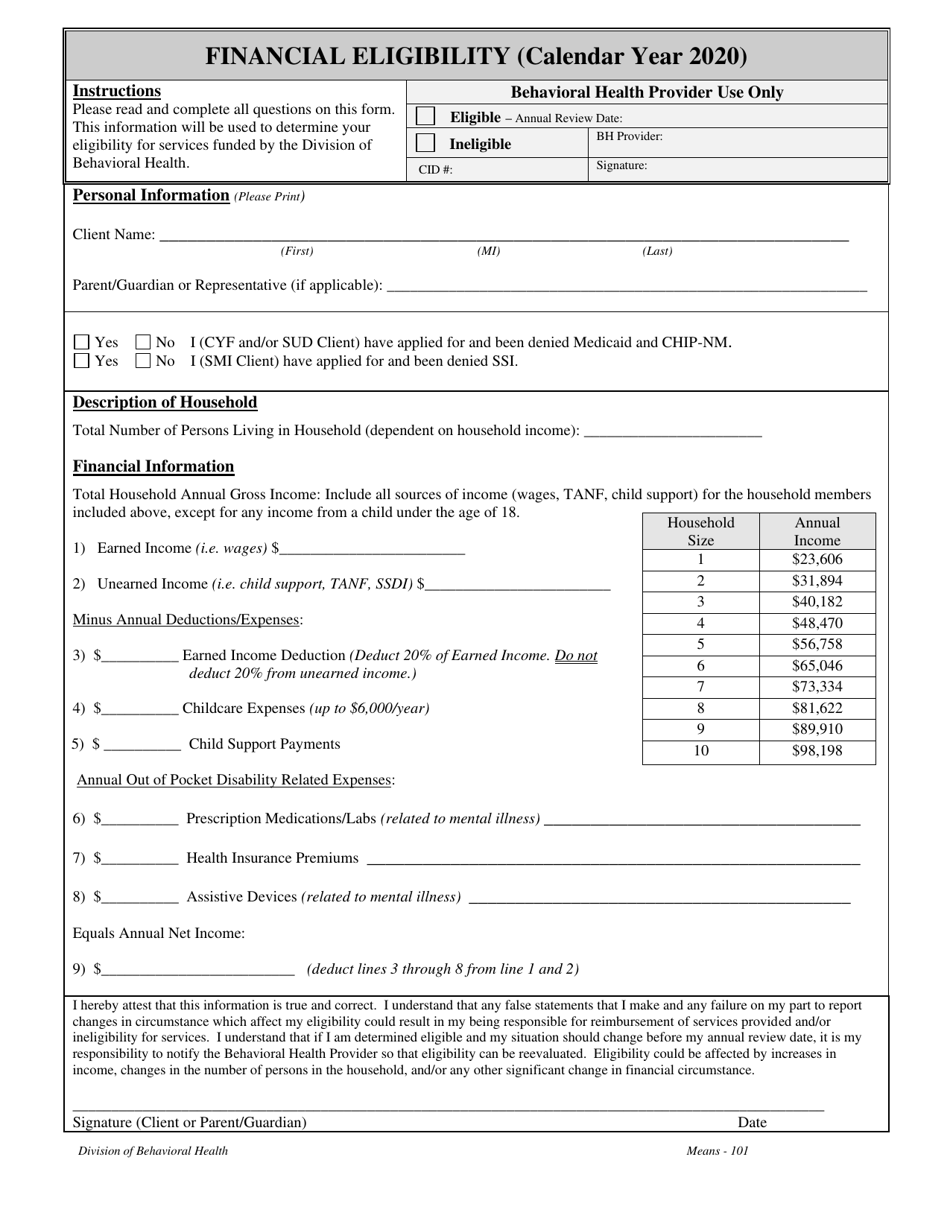 Form BH-02 Financial Eligibility - South Dakota, Page 1