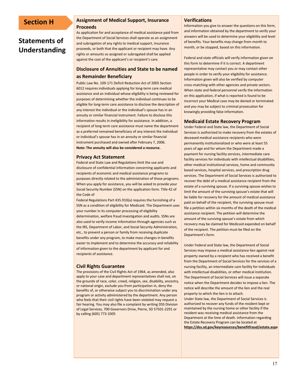 Form DSS-EA-249 Disabled Childrens Program Application - South Dakota, Page 17