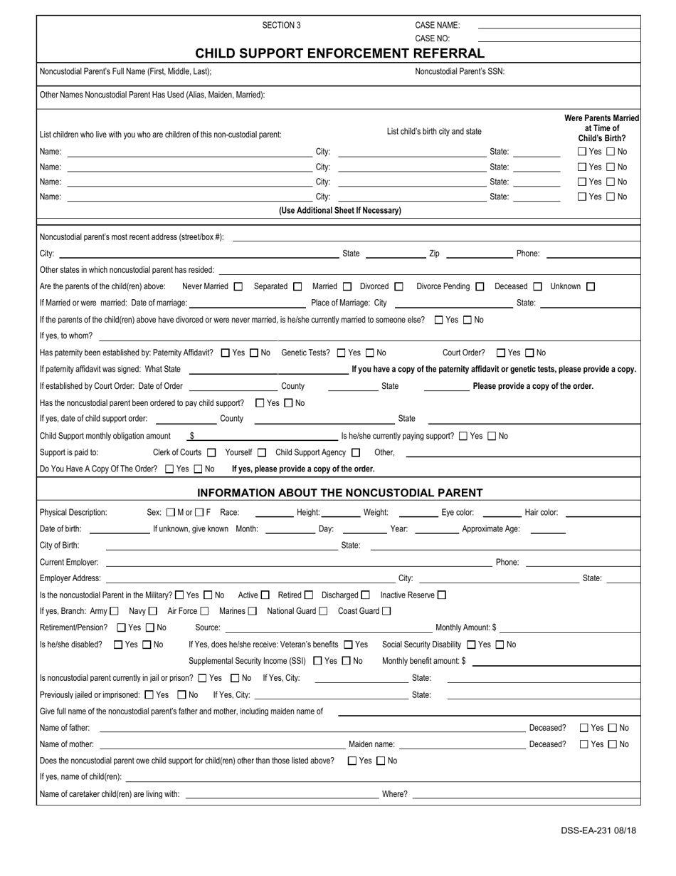 Form DSS-EA-231 Child Support Enforcement Referral - South Dakota, Page 1