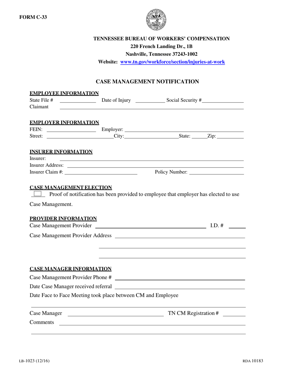 Form C-33 (LB-1023) Case Management Notification - Tennessee, Page 1