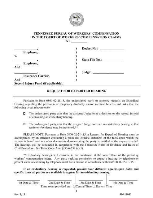 Request for Expedited Hearing - Tennessee Download Pdf