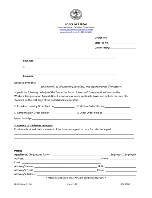 Form LB-1099 Notice of Appeal - Tennessee