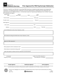 Form CS-0628 &quot;Prior Approval for Prn Psychotropic Medication&quot; - Tennessee