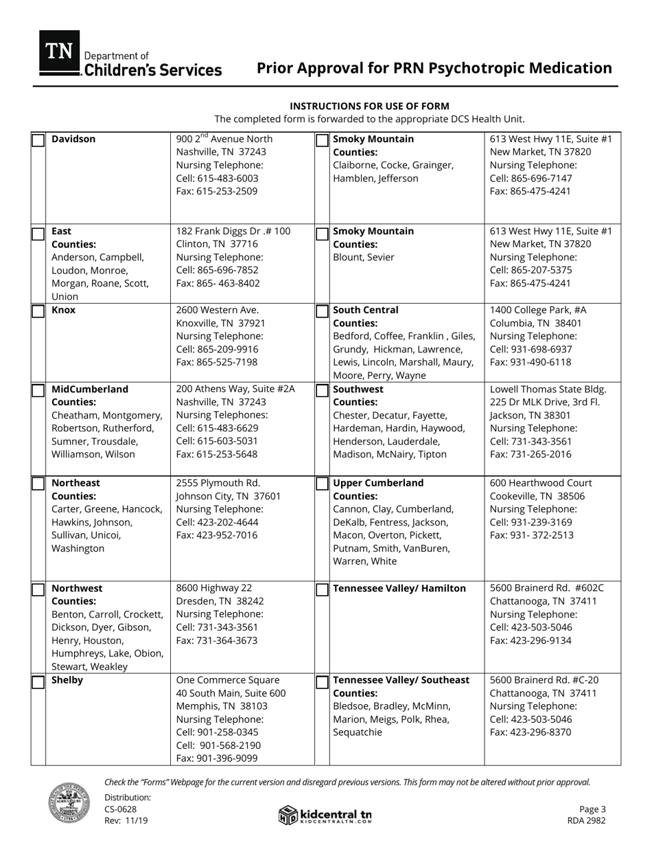 Form CS-0628 Prior Approval for Prn Psychotropic Medication - Tennessee, Page 2
