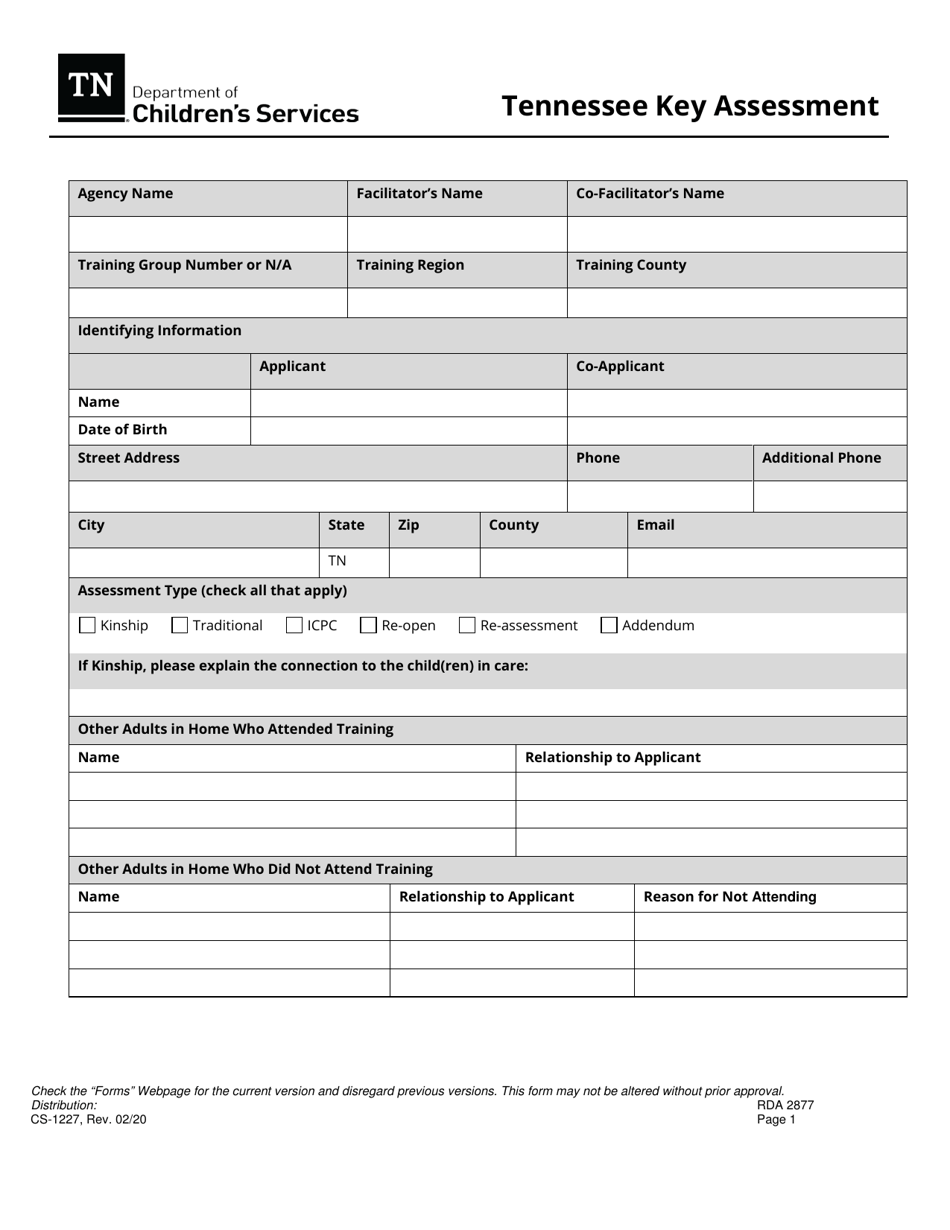 Form CS-1227 Tennessee Key Assessment - Tennessee, Page 1