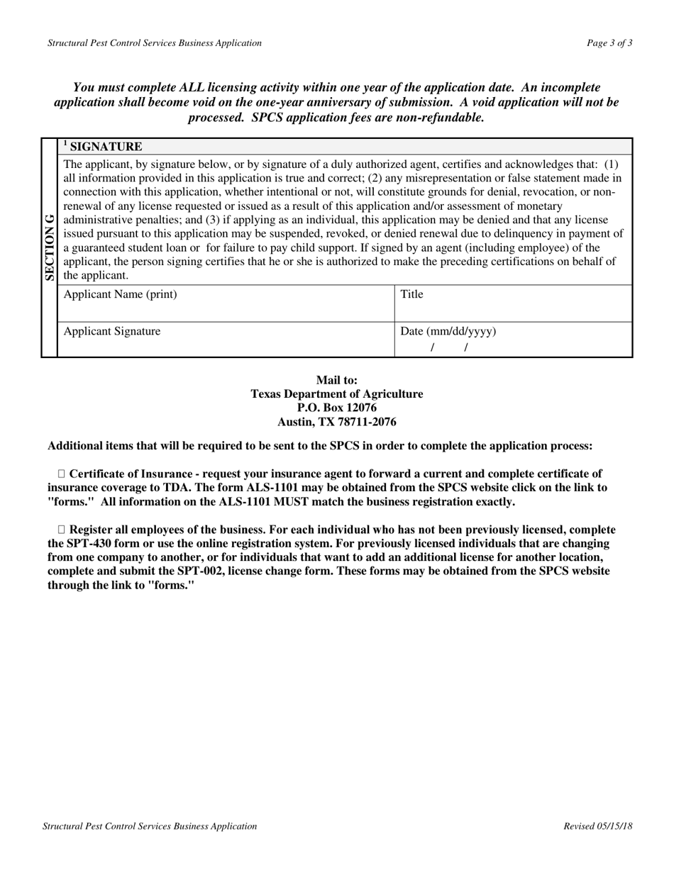 Form SPC-401 Structural Pest Control Services Commercial Business License Application - Texas, Page 3