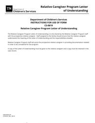 Form CS-0619 Relative Caregiver Program Letter of Understanding - Tennessee, Page 2