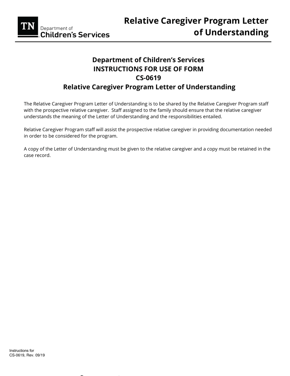 Form CS-0619 Relative Caregiver Program Letter of Understanding - Tennessee, Page 2