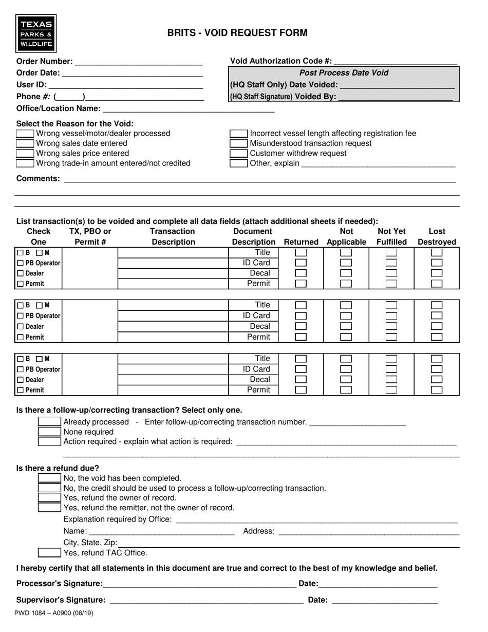 Form PWD1084 - Fill Out, Sign Online and Download Fillable PDF, Texas ...