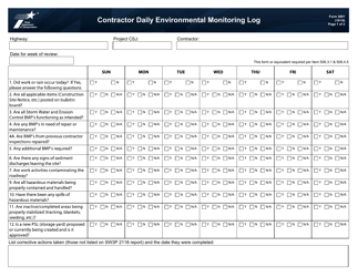 Document preview: Form 2801 Contractor Daily Environmental Monitoring Log - Texas
